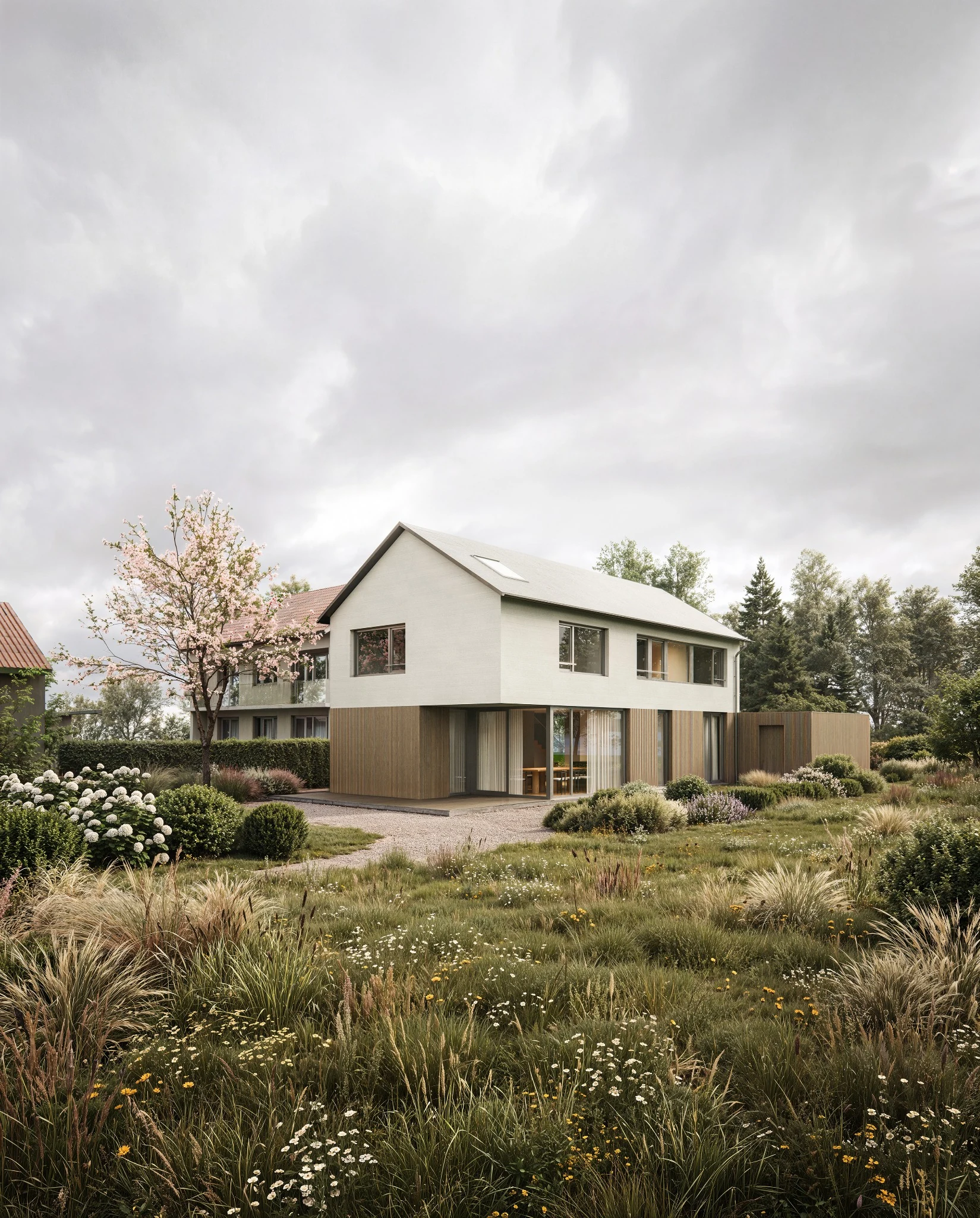 Residential house in a naturalistic garden