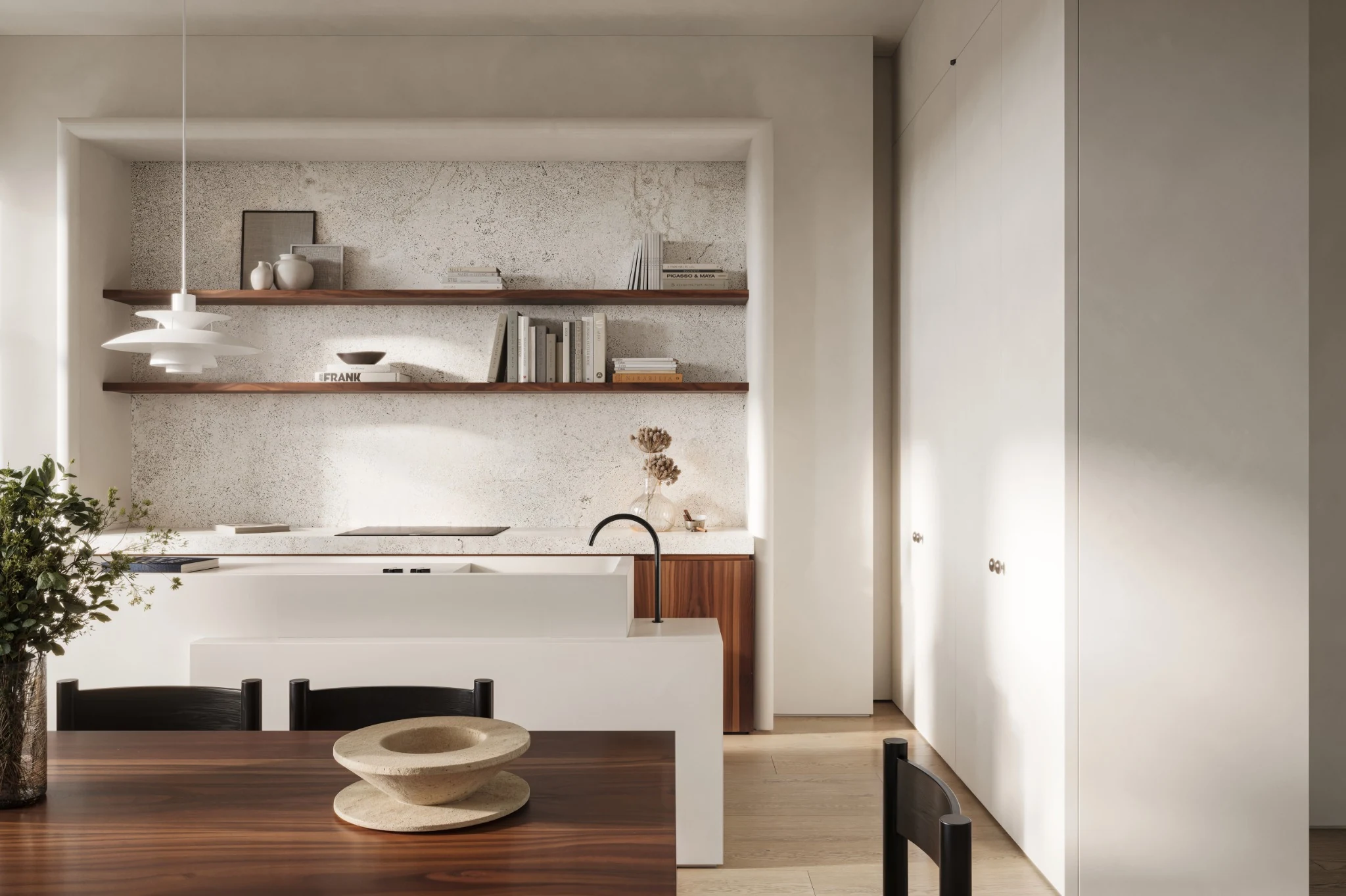 Kitchen detail in a warm minimal interior