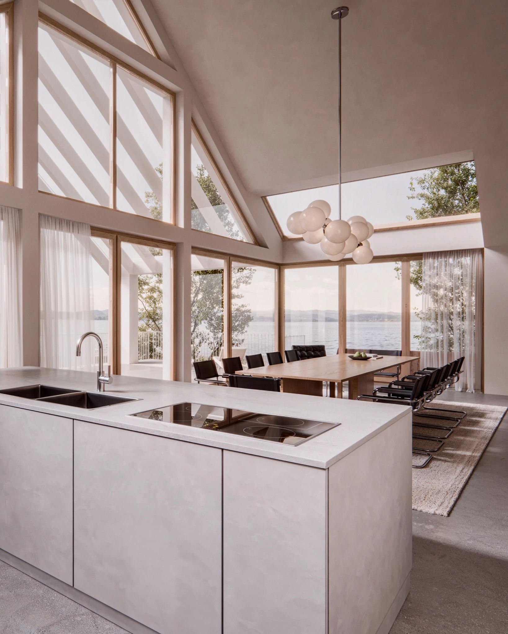 Lakeside residence kitchen and dining space